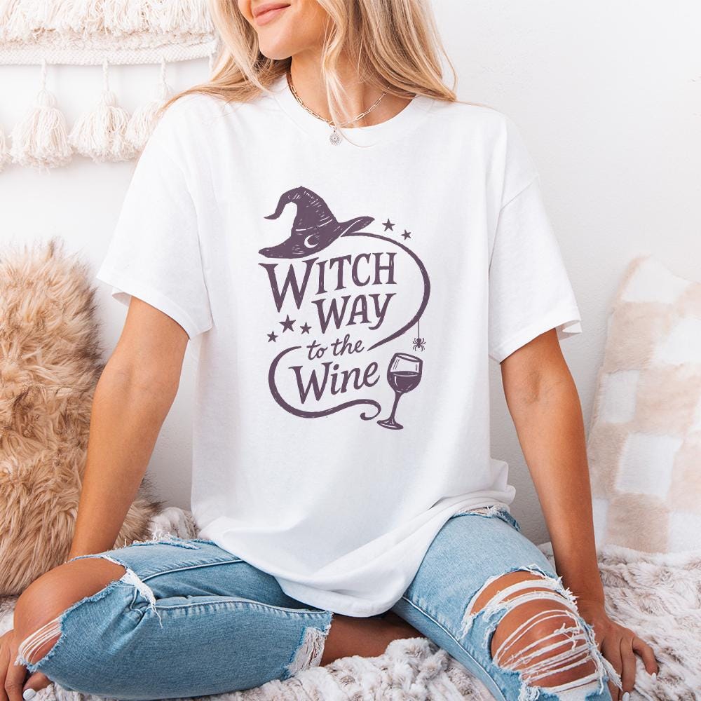 Witch Way To The Wine PNG, Funny Halloween Shirt Design - 300 DPI Design