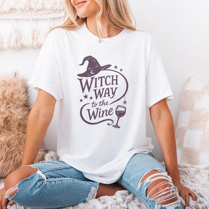 Witch Way To The Wine PNG, Funny Halloween Shirt Design - 300 DPI Design