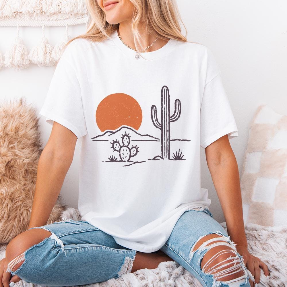 Desert Vibes Cactus PNG, Vintage Sunset PNG - 300 DPI Design for T-Shirt
