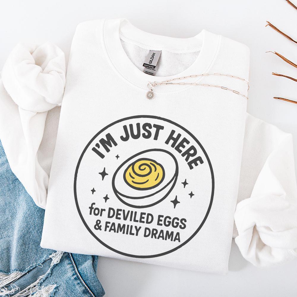 I'm Just Here For Deviled Eggs & Family Drama PNG, Funny Thanksgiving