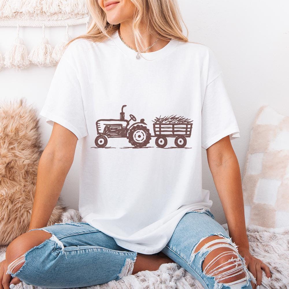 Rustic Farm Tractor Sketch PNG, Vintage Hay Wagon PNG - 300 DPI Design