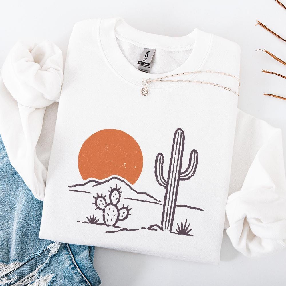 Desert Vibes Cactus PNG, Vintage Sunset PNG - 300 DPI Design for T-Shirt