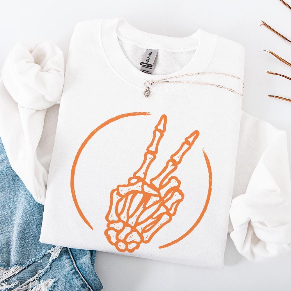 Skeleton Peace Sign PNG, Retro Halloween Skeleton Hand - 300 DPI Design
