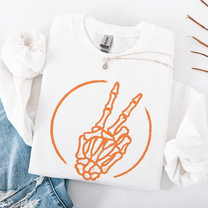 Skeleton Peace Sign PNG, Retro Halloween Skeleton Hand - 300 DPI Design