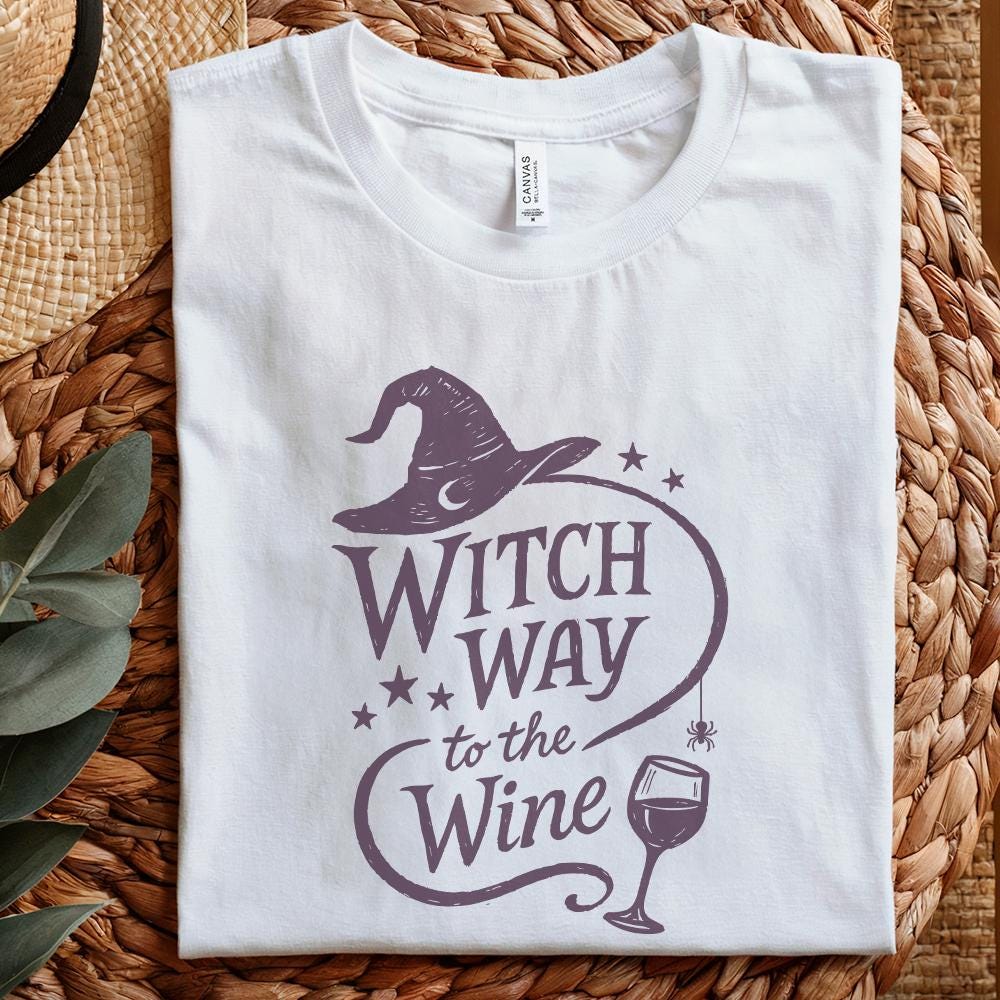 Witch Way To The Wine PNG, Funny Halloween Shirt Design - 300 DPI Design