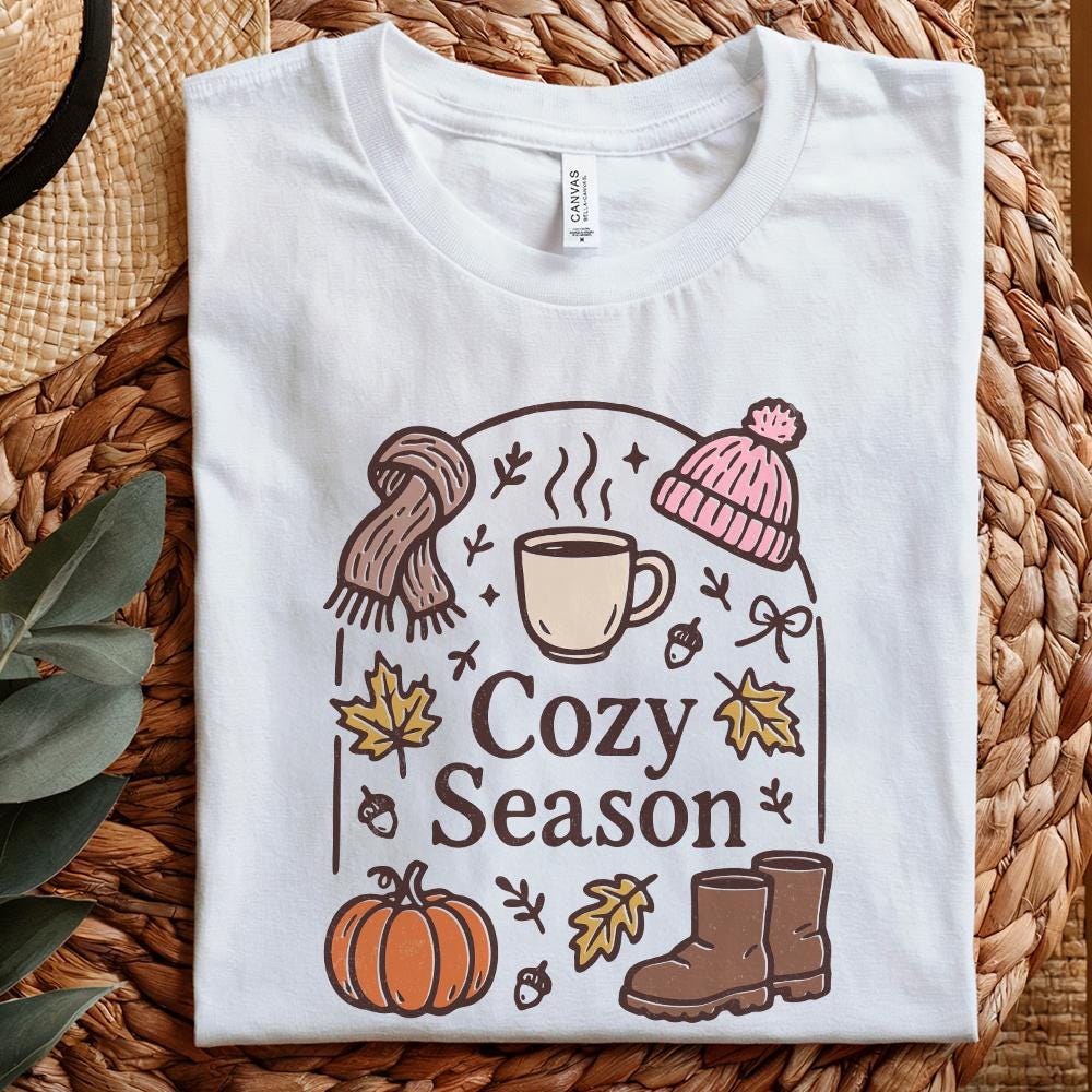 Cozy Season PNG, Fall Pumpkin Clipart - 300 DPI Design for T-Shirt