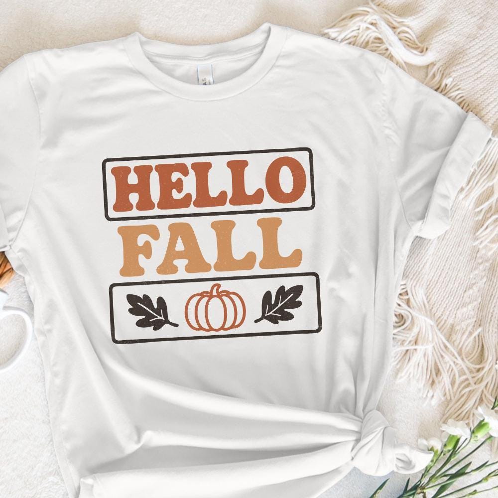 Hello Fall PNG, Autumn PNG - 300 DPI Design for T-Shirt