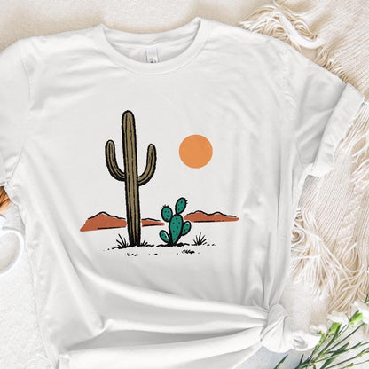 Cactus and Desert Sun PNG, Vintage Southwestern Saguaro Clipart - 300 DPI