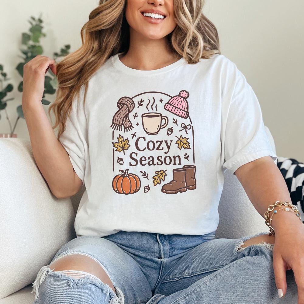 Cozy Season PNG, Fall Pumpkin Clipart - 300 DPI Design for T-Shirt