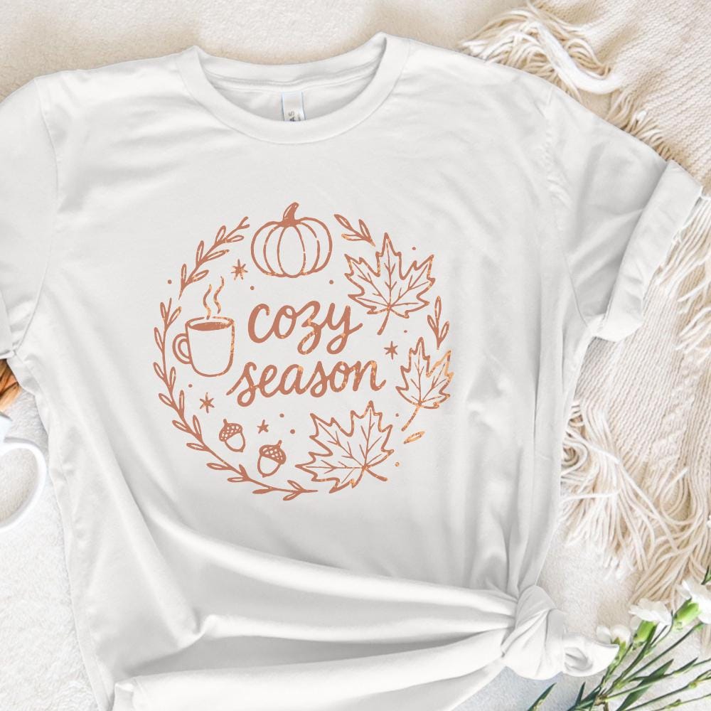 Cozy Season PNG, Autumn Leaves - 300 DPI Design for T-Shirt