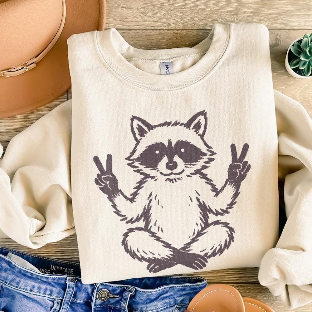 Peaceful Raccoon PNG, Meditating Animal Clipart - 300 DPI Design for