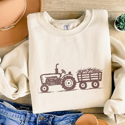 Rustic Farm Tractor Sketch PNG, Vintage Hay Wagon PNG - 300 DPI Design
