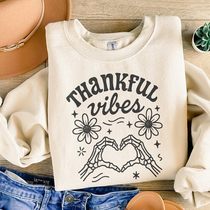 Thankful Vibes PNG Digital Download, Skeleton Heart Hands - 300 DPI