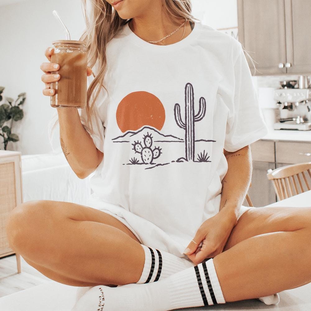 Desert Vibes Cactus PNG, Vintage Sunset PNG - 300 DPI Design for T-Shirt