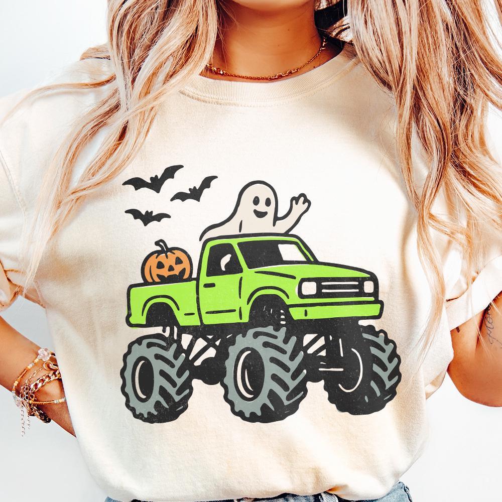 Monster Truck Halloween PNG, Ghost and Pumpkin Truck PNG - 300 DPI Design