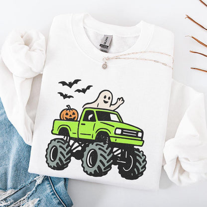 Monster Truck Halloween PNG, Ghost and Pumpkin Truck PNG - 300 DPI Design