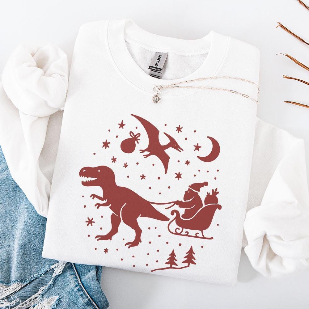 Santa Dinosaur Sleigh Ride PNG | Christmas T Rex Santa PNG | Cute