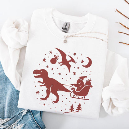 Santa Dinosaur Sleigh Ride PNG | Christmas T Rex Santa PNG | Cute