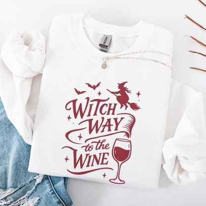 Witch Way To The Wine PNG T-Shirt Design, Funny Halloween PNG For Wine