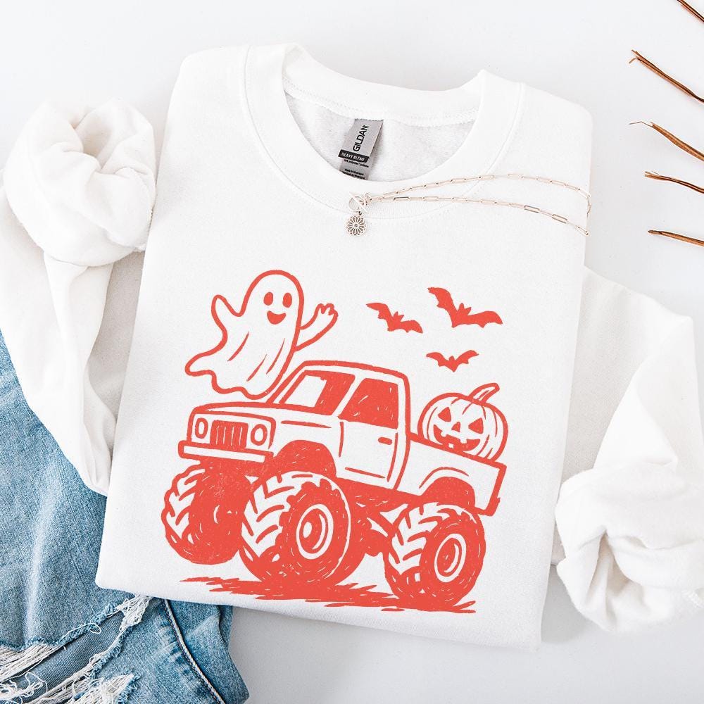 Spooky Halloween Monster Truck PNG, Cute Ghost & Pumpkin Digital Download