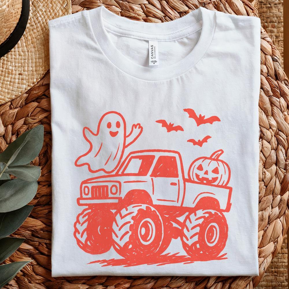 Spooky Halloween Monster Truck PNG, Cute Ghost & Pumpkin Digital Download