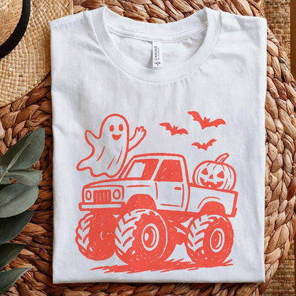 Spooky Halloween Monster Truck PNG, Cute Ghost & Pumpkin Digital Download