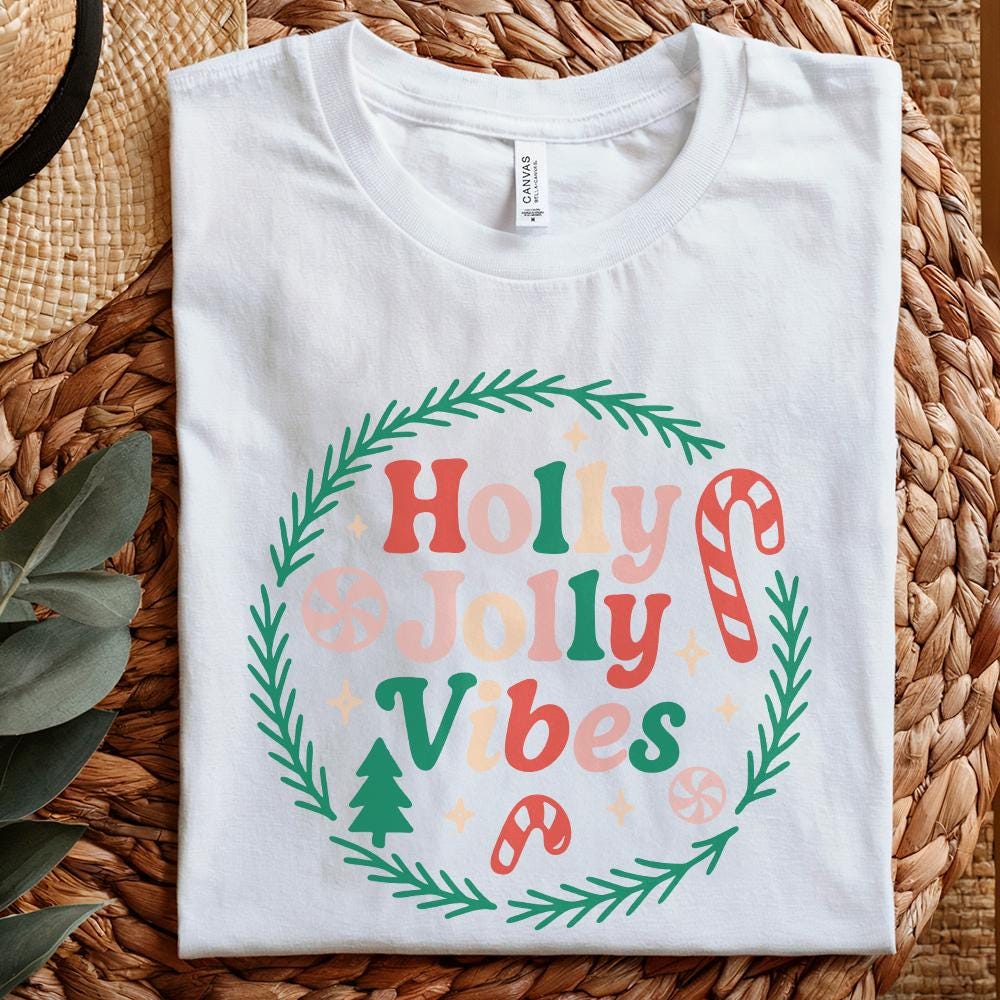 Holly Jolly Vibes PNG, Watercolor Candy Cane Clipart - 300 DPI Design for
