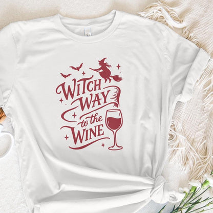 Witch Way To The Wine PNG T-Shirt Design, Funny Halloween PNG For Wine
