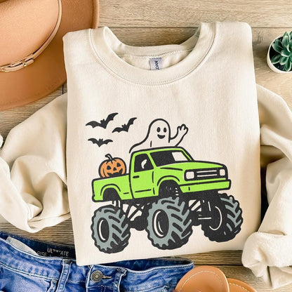 Monster Truck Halloween PNG, Ghost and Pumpkin Truck PNG - 300 DPI Design