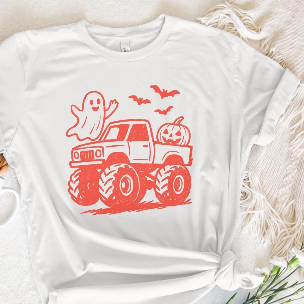 Spooky Halloween Monster Truck PNG, Cute Ghost & Pumpkin Digital Download