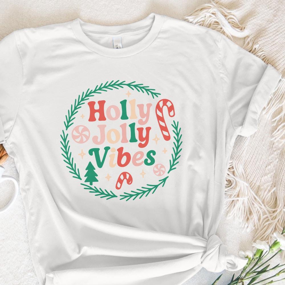 Holly Jolly Vibes PNG, Watercolor Candy Cane Clipart - 300 DPI Design for