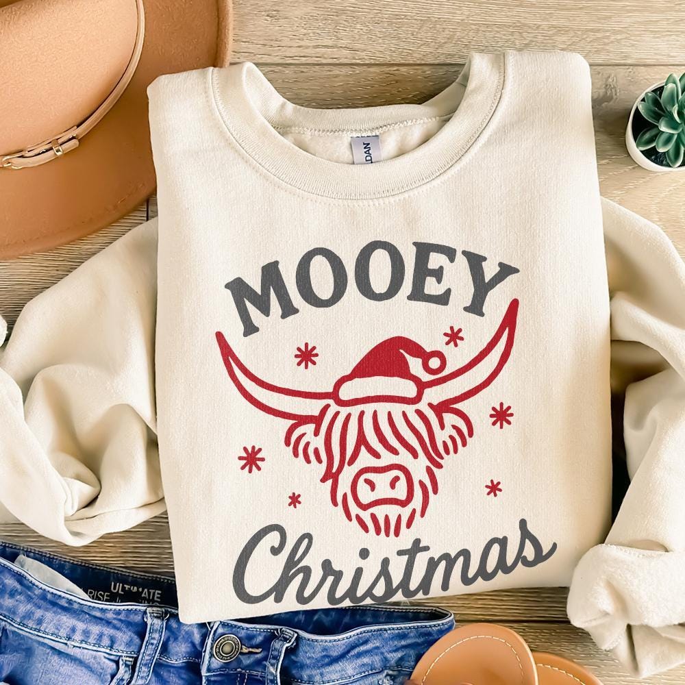Mooey Christmas PNG, Highland Cow Christmas PNG - 300 DPI Design for