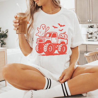 Spooky Halloween Monster Truck PNG, Cute Ghost & Pumpkin Digital Download