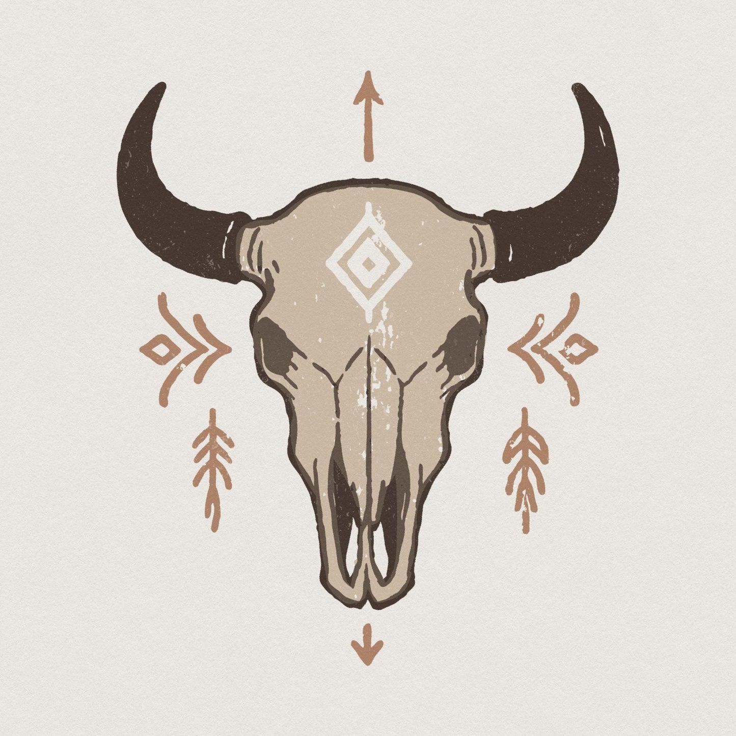 Boho Bull Skull PNG, Western Skull PNG Art - 300 DPI Design for T-Shirt