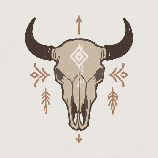 Boho Bull Skull PNG, Western Skull PNG Art - 300 DPI Design for T-Shirt