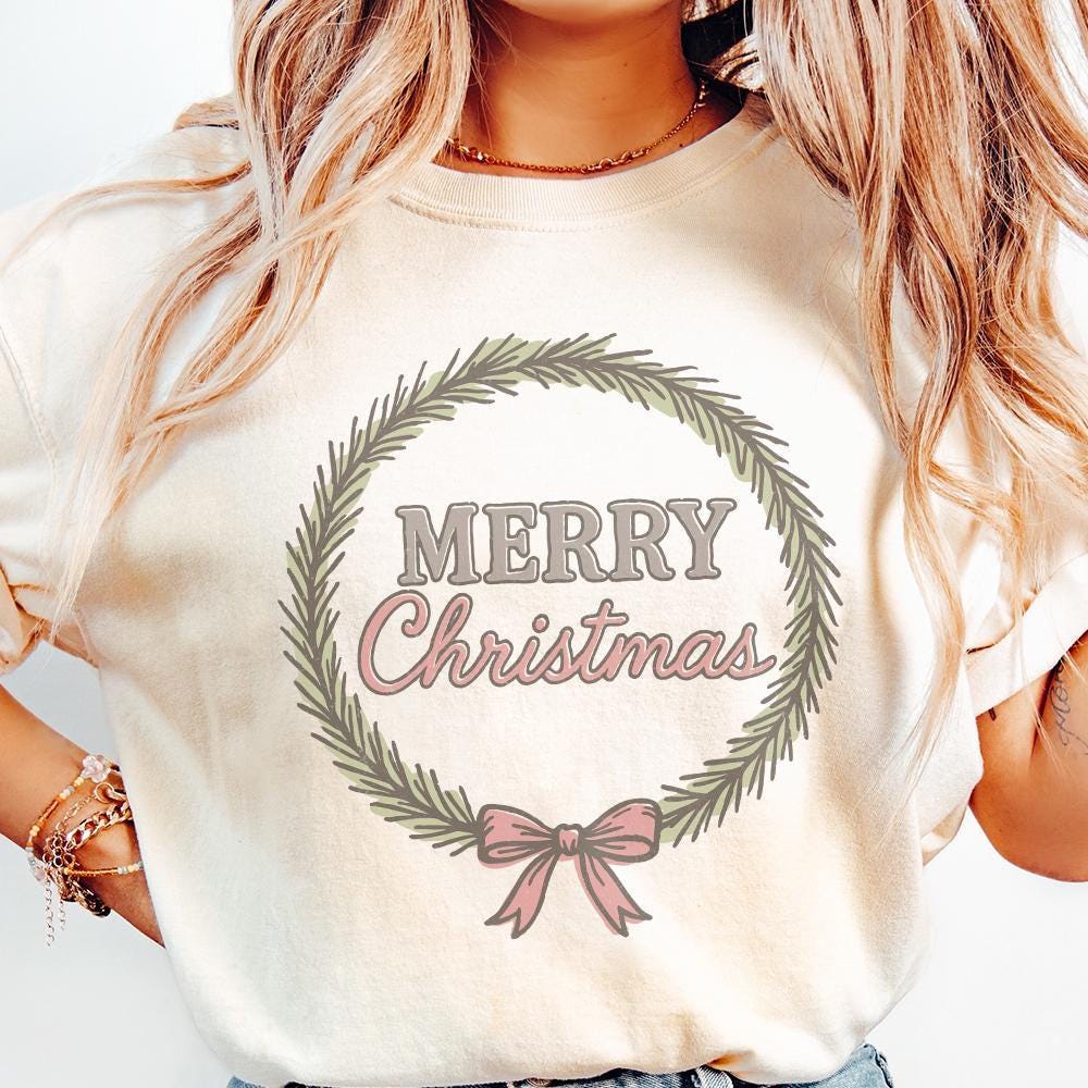 Merry Christmas Wreath PNG, Holiday Digital Download - 300 DPI Design for