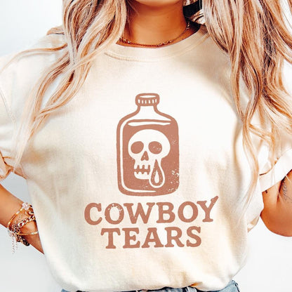 Cowboy Tears PNG, Retro Western Skull Bottle PNG - 300 DPI Design for