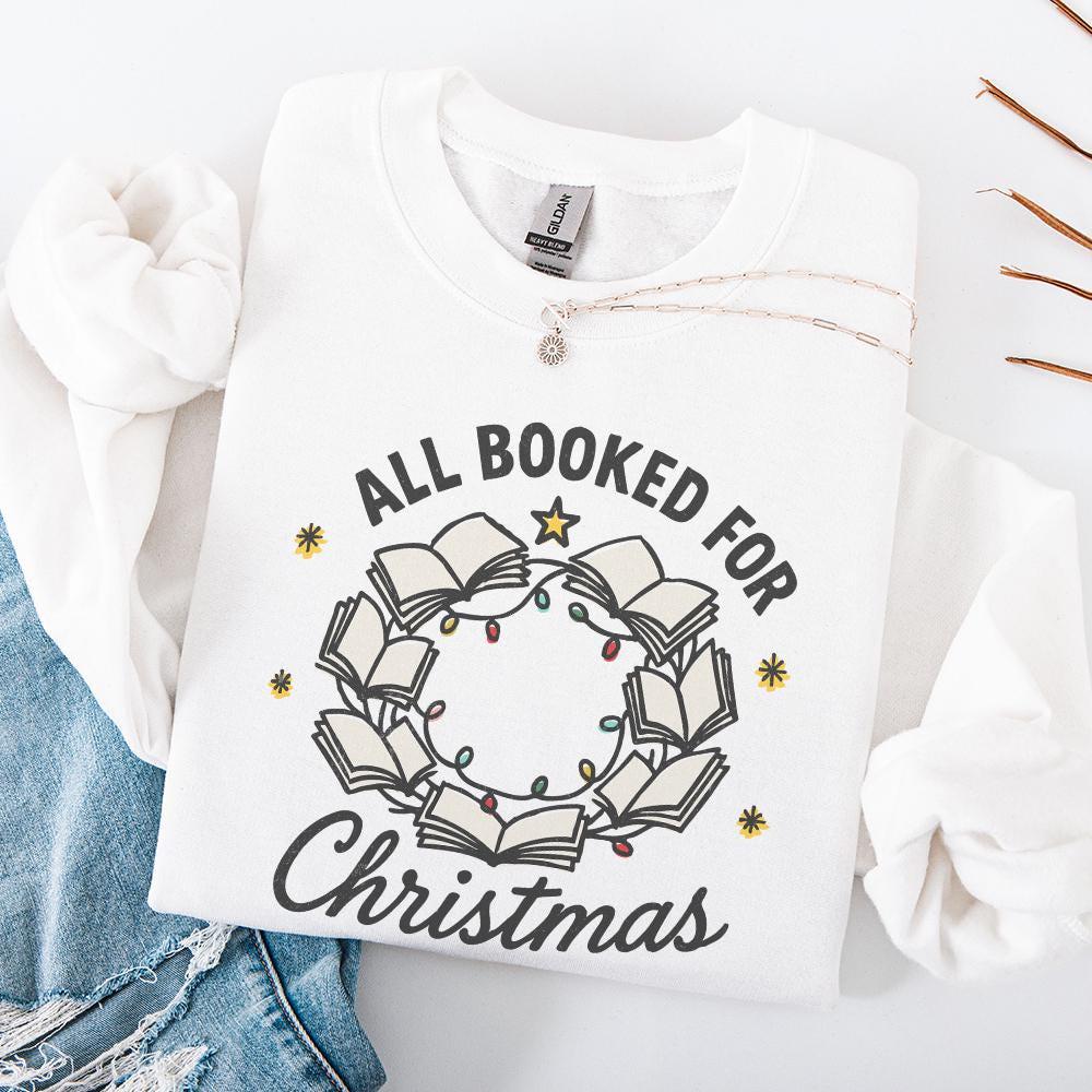All Booked For Christmas PNG, Book Lover Christmas Wreath Digital