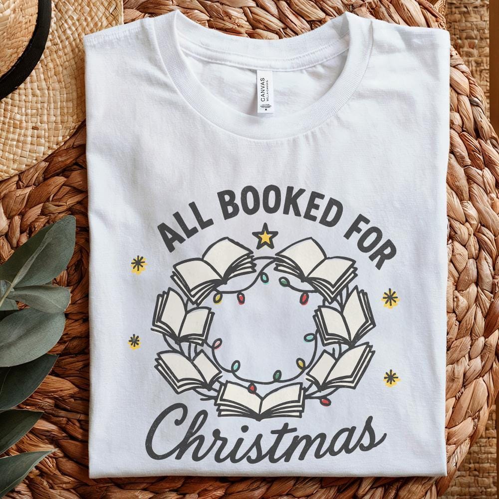 All Booked For Christmas PNG, Book Lover Christmas Wreath Digital