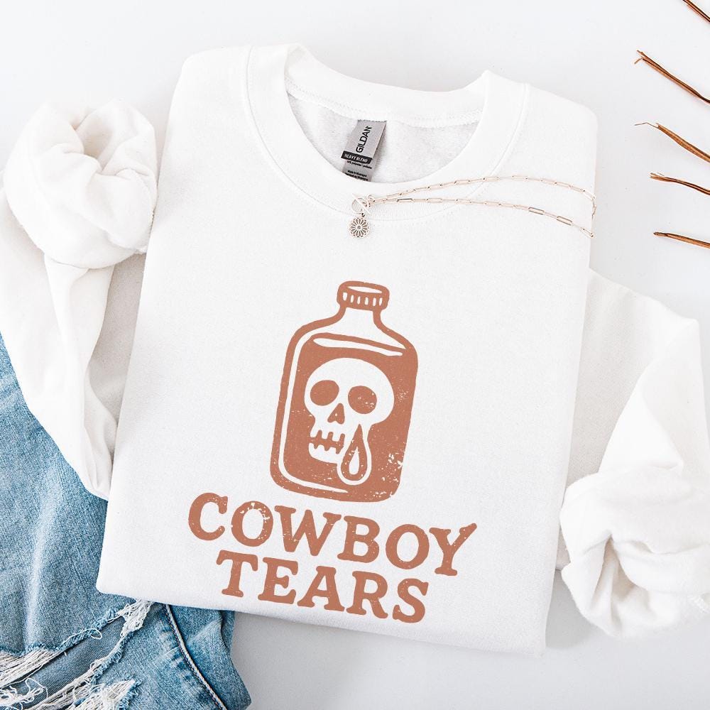 Cowboy Tears PNG, Retro Western Skull Bottle PNG - 300 DPI Design for