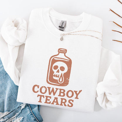 Cowboy Tears PNG, Retro Western Skull Bottle PNG - 300 DPI Design for