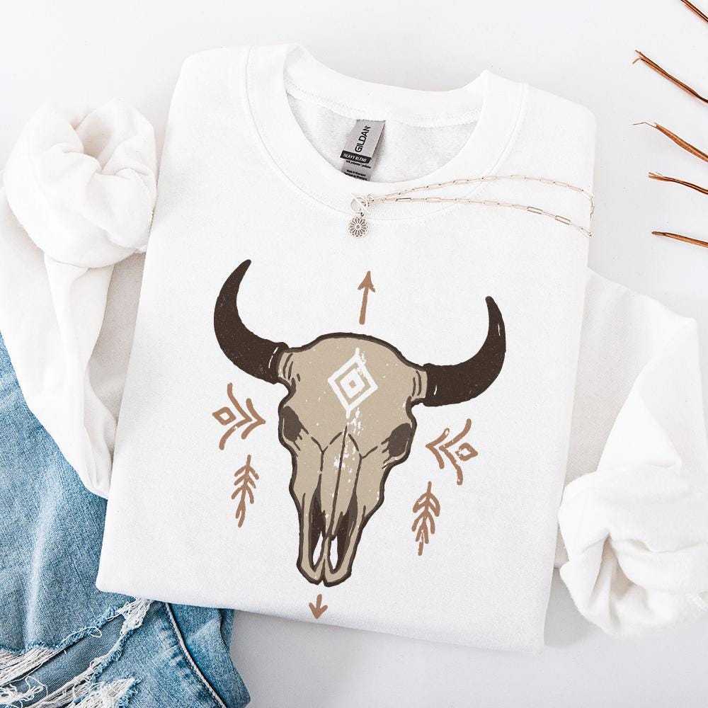 Boho Bull Skull PNG, Western Skull PNG Art - 300 DPI Design for T-Shirt