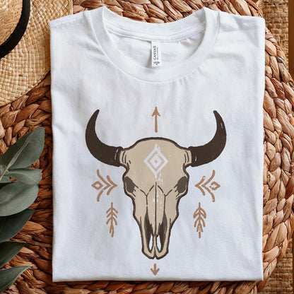 Boho Bull Skull PNG, Western Skull PNG Art - 300 DPI Design for T-Shirt