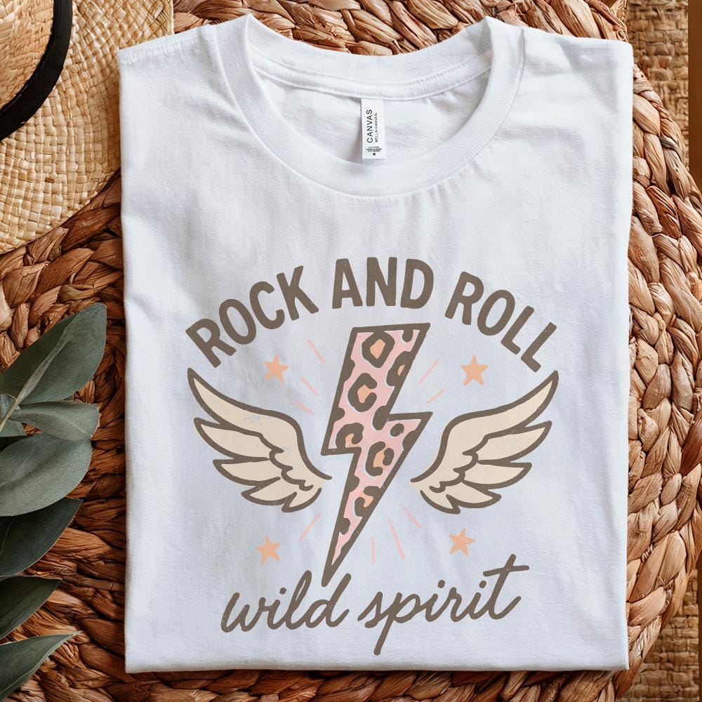 Rock And Roll Wild Spirit PNG, Retro Lightning Bolt Leopard Print PNG -