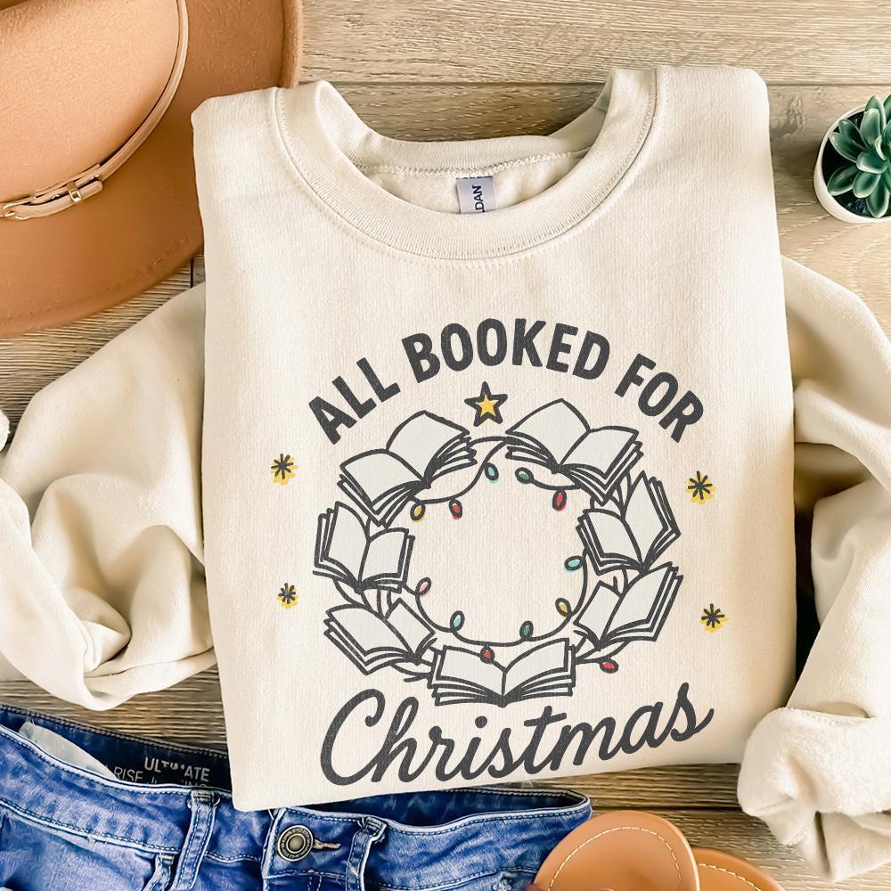 All Booked For Christmas PNG, Book Lover Christmas Wreath Digital