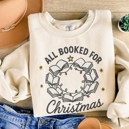 All Booked For Christmas PNG, Book Lover Christmas Wreath Digital