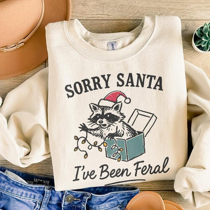 Sorry Santa I've Been Feral PNG Christmas Raccoon Shirt Digital Download,