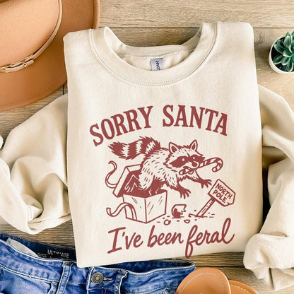 Sorry Santa I've Been Feral PNG, Christmas Raccoon Design - 300 DPI