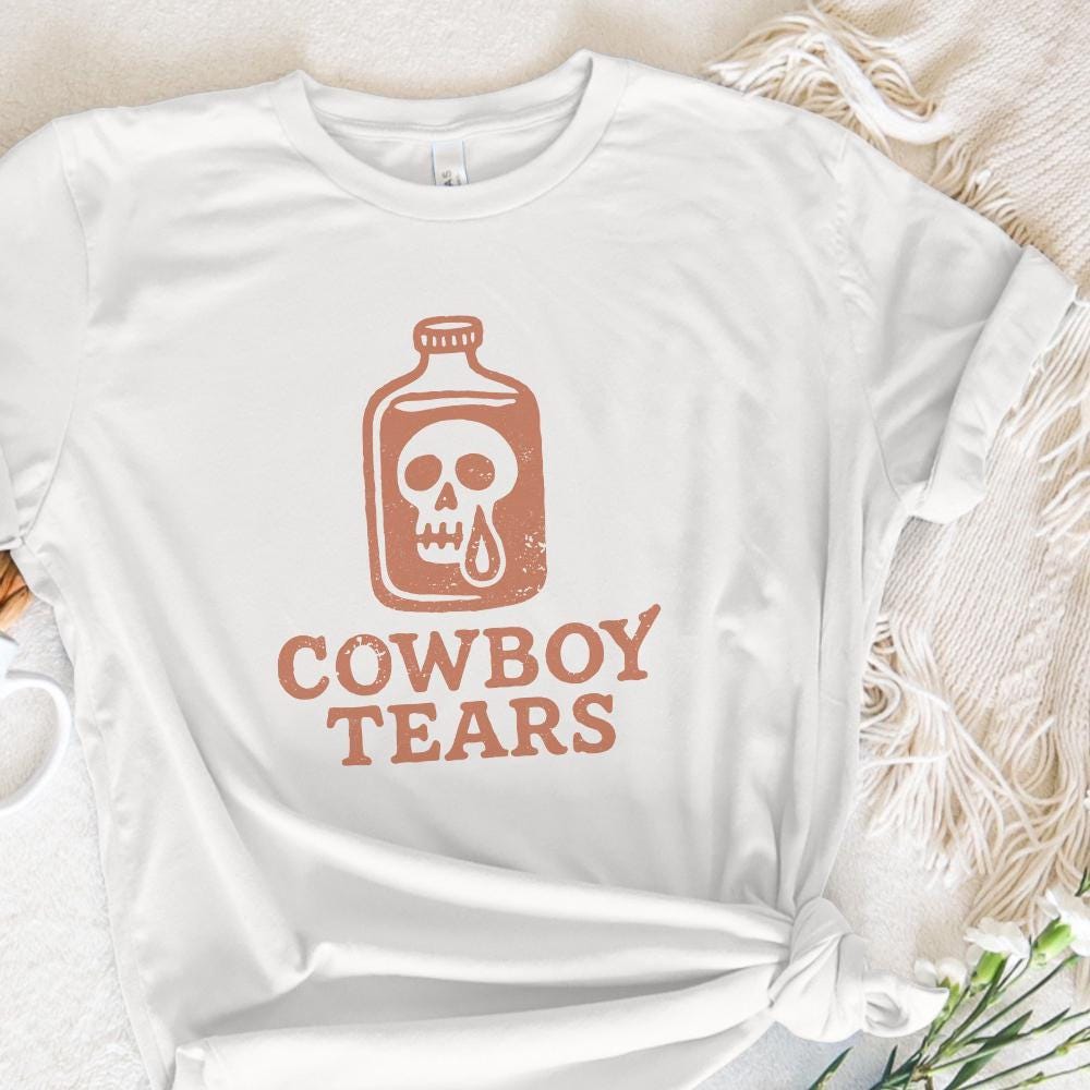 Cowboy Tears PNG, Retro Western Skull Bottle PNG - 300 DPI Design for