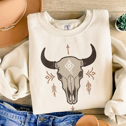 Boho Bull Skull PNG, Western Skull PNG Art - 300 DPI Design for T-Shirt